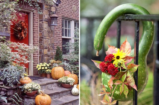 Too busy to decorate for Halloween? Just set a few un-carved pumpkins and fall blooms on your doorstep.