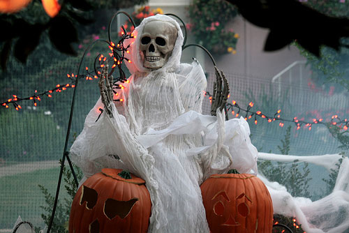 A life-size skeleton (from Pottery Barn) could greet your guests right on your front lawn.