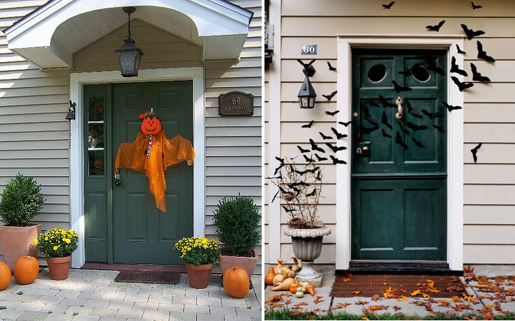 Add felt bats to your front door's decor to give trick-or-treaters a friendly fright.