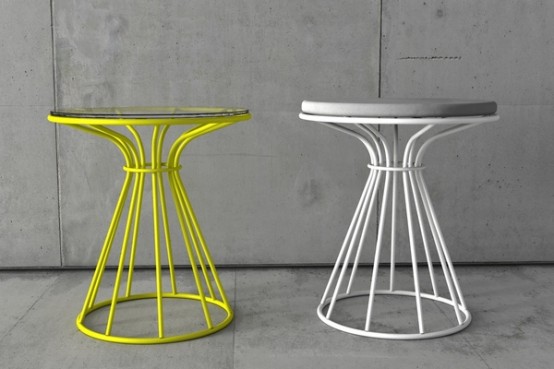 Painted Steel Coffee Tables And Stool