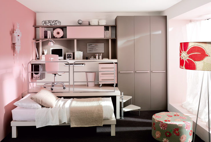 Pink loft teenage bedroom
