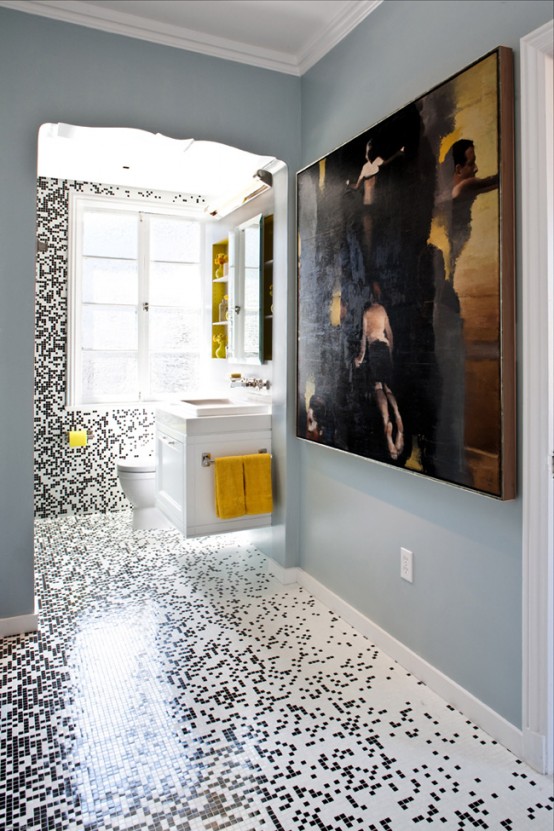 Pixilated Bathroom Design Made With Custom Mosaic Tile