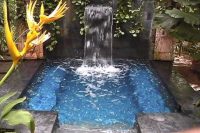 plunge outdoor pool with a waterfall