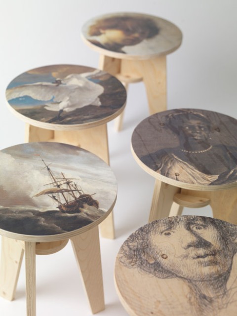 Plywood Print Stool Collection With Dutch Masterpieces