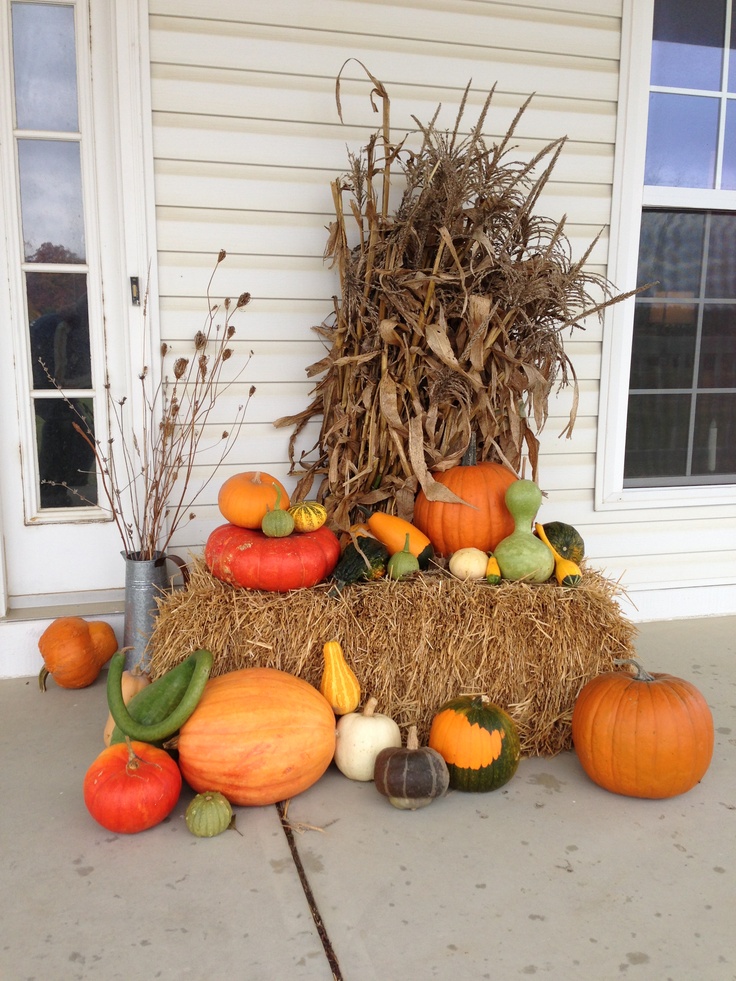 Mixing pumpkins and gourds in different sizes and shapes work miracles when you're designing a centerpiece for your porch.