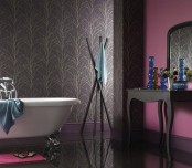 a moody purple bathroom design