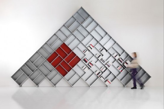 Modular Bookcases Shaped Like Pyramids by Fitting
