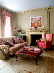 Red Floral Romantic Living Room
