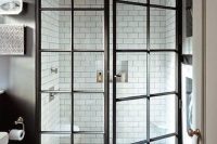 retro-inspired shower in the basement
