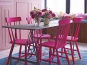 Romantic Dining Area With Pink Chairs