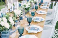 rustic denim table setting for a boy baby shower