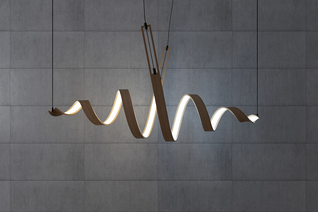 Sculptural spiral lamp collection made of veneer  2