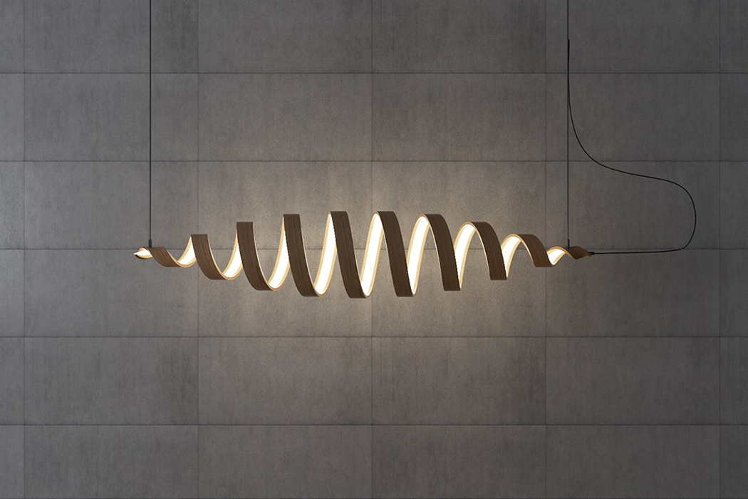 Sculptural spiral lamp collection made of veneer  3