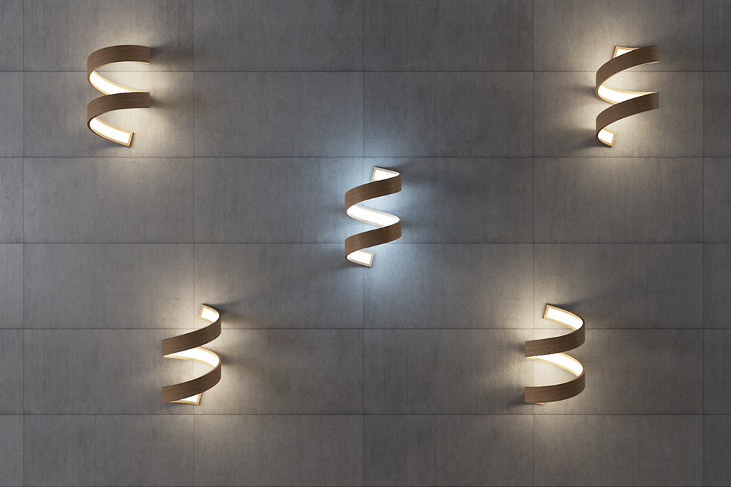 Sculptural spiral lamp collection made of veneer  5
