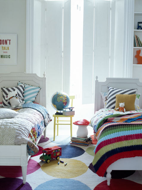 Shared Kids Bedroom In Stripes And Dots