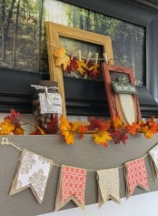 a simple and cozy burlap banner with bright fabric attached is a cool and bold solution that is easy to realize