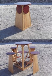 a small table with hidden stools that can be folded is a great idea for any small outdoor space