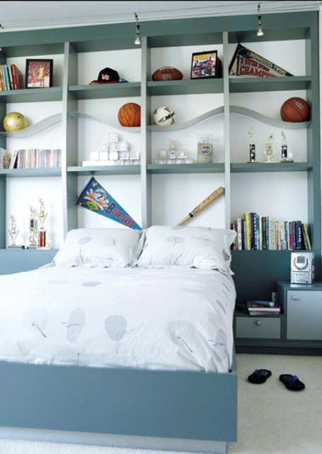 Turning a headboard into a display shelving unit might be a smart decision for some bedrooms.