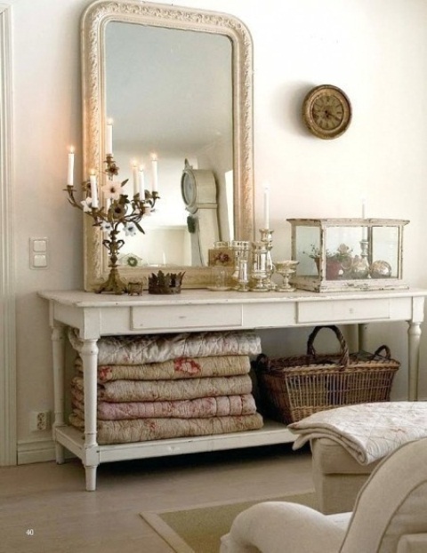 If you're into shabby chic interiors then a vintage console table could become a display of things in your bedroom.