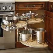 a deep cabinet with a rotating two-tiered stand is a great way to make maximum of your storage space