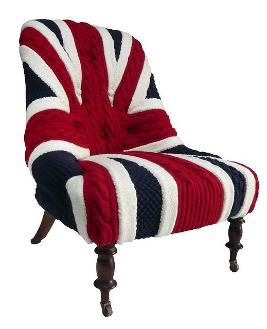 a fabulous British flag knit chair with refined legs is a fantastic accent piece that won't let you go