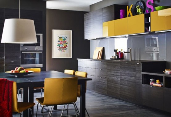 Stunning Black Kitchen Design With Yellow Touches