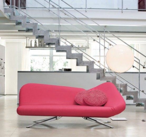 a pink sofa with edges that can be moved or curved is a creative and super comfortable idea for a modern space, functional and ultimate