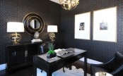 a moody black and white home office design