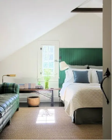 Green is a safe color choice for a masculine interior.