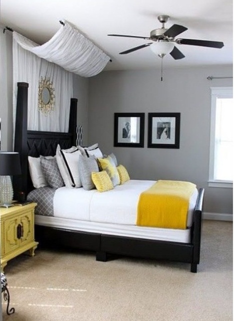 Even though yellow isn't the most obvious choice for a guy's bedroom you might pull it off in contemporary interior.