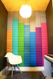 super colorful soundproofing panels on the wall imitate the sound – ideal for a musical room