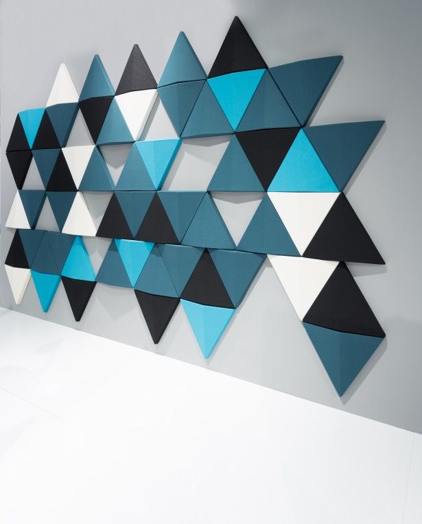 Colorful triangle acoustic panels will soundproof the space and add eye catchiness