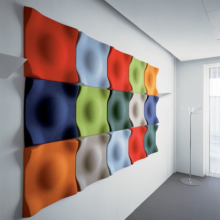 Colorful and sculptural acoustic wall panels will make your space very eye catchy