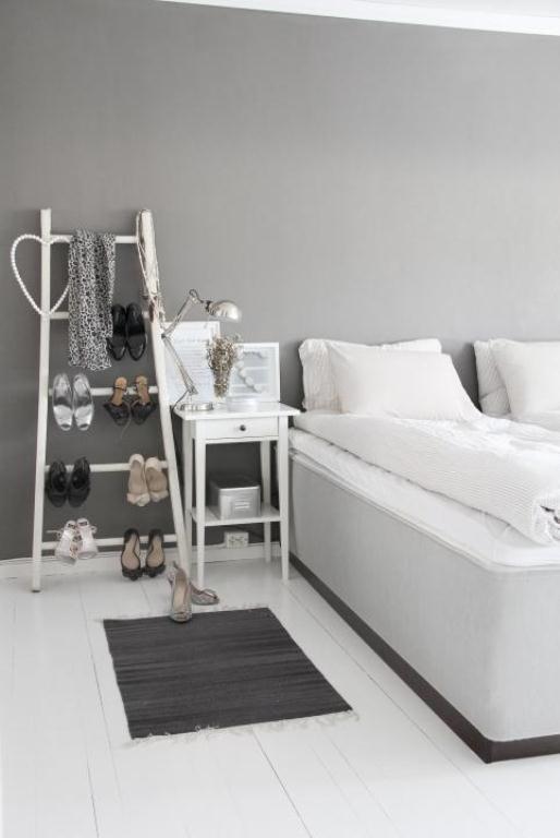 Stylish Grey Girl Bedroom Design With A Shoes Ladder