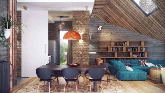 Stylish Industrial Loft Design In Wood, Brick And Concrete