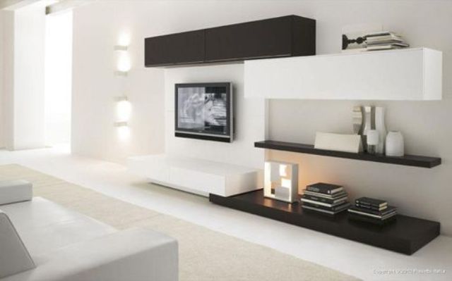 Modern black and white sleek storage units   shelves and mini cabinets look stylish and will match a minimalist interior
