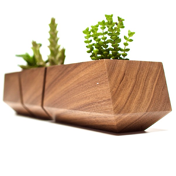 Stylish Natural Walnut Boxcar Planter For Succulents