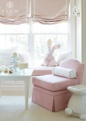 lovely pink and white Roman shades are a beautiful and delicate window treatment for a little girl’s room and they add elegance