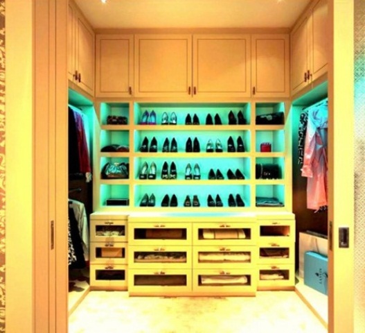 Cool built-in lighting is a great way to perk up your closet.