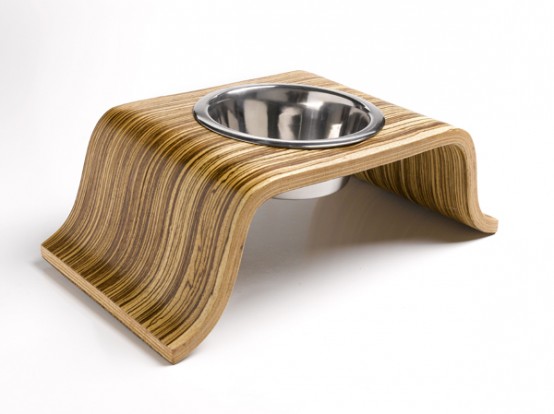 Modern Indoor Dog Bowls Made of Zebrawood Veneer