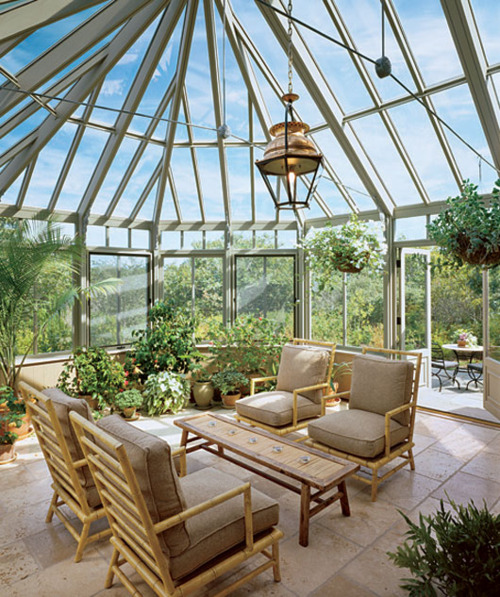 It's especially great when not only walls made of glass but sunroom's roof too. Perfect place for an indoor garden.