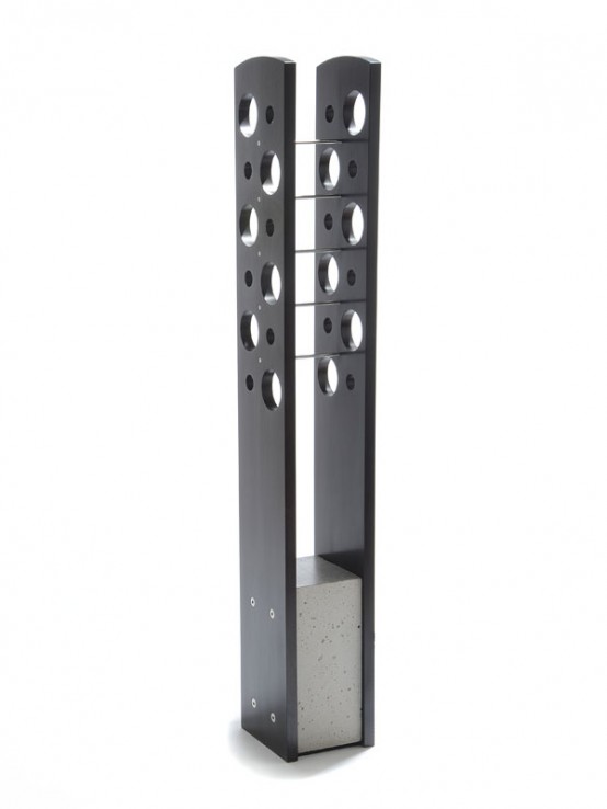 Super Modern and Sleek Wine Rack With Concrete Base and Stainless Steel Top