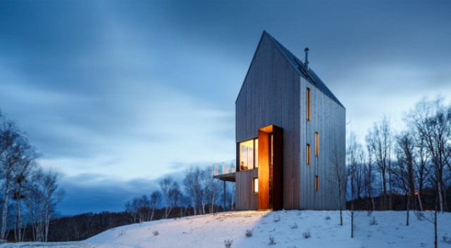Tall And Narrow Wooden Cabin House In Nova Scotia