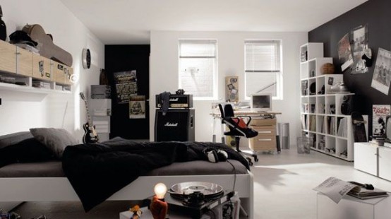 Contemporary teenager's room design of a real music fan.