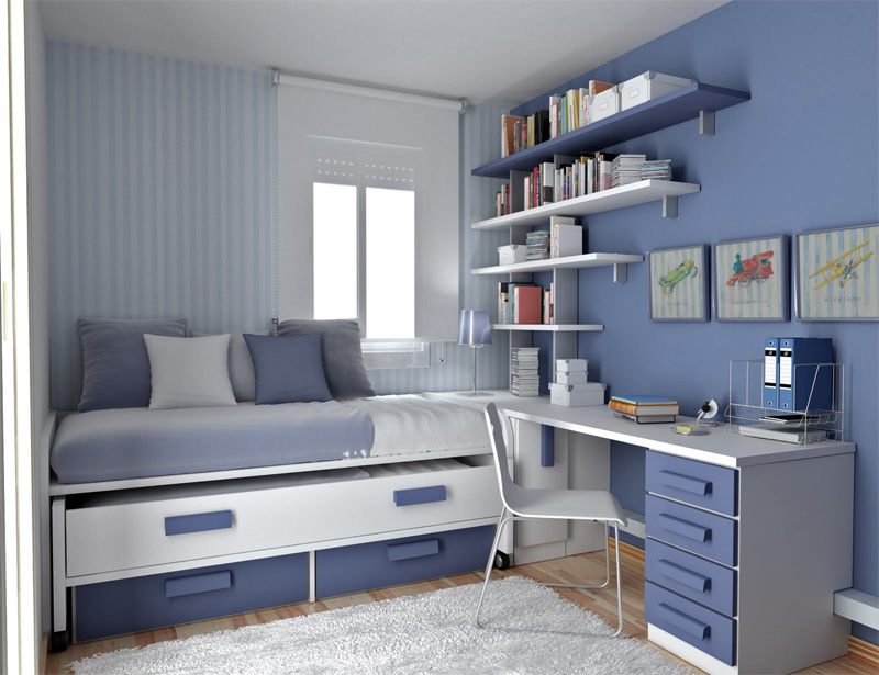 Blue is always a great color choice for a teenage boy room. Just make sure its shade is interesting.