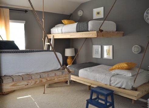 Bedroom For Three Boys With DIY Hanging Beds