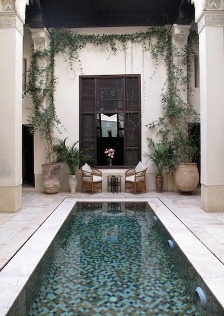 Tight plunge swimming pool in a Morocco styled backyard
