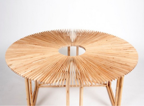 Transformable FAN Table Of Birch Wood by Mauricio Affonso