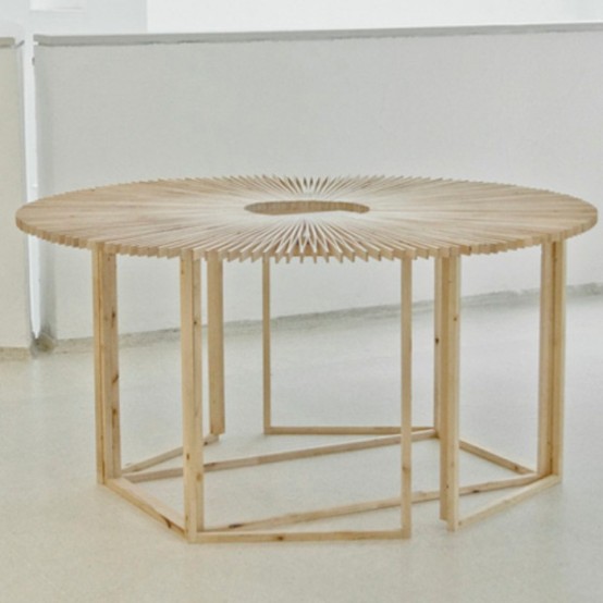 Transformable Fan Table Of Birch Wood