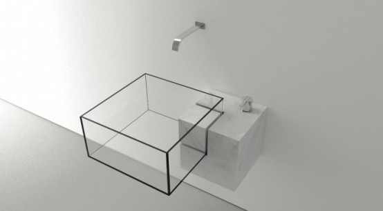 Transparent Glass Cube Sink That Looks Invisible